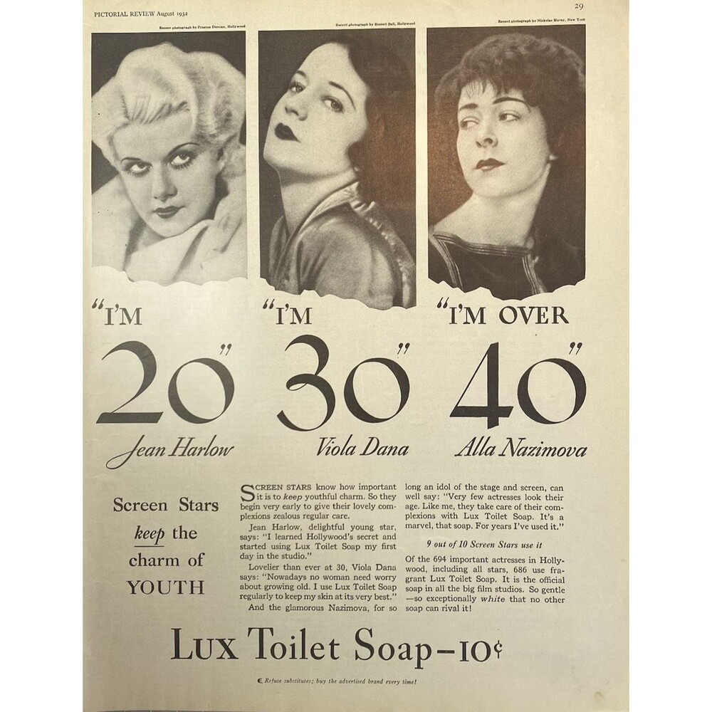 LUX Toilet Soap "Jean Harlow-Viola Dana-Alla Nazimova:Keep Charm of Youth"Ad '32